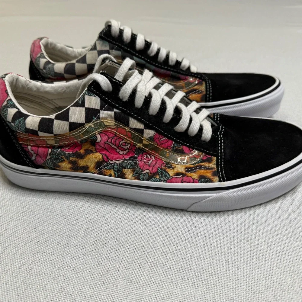 Vans Old Skool Leopard Rose Checkerboard Sneakers Mens 10 Womens 11.5 Low Top
